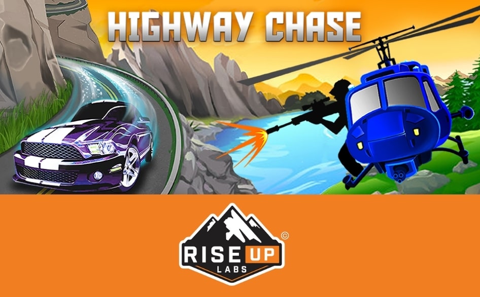 a helicopter shooting on a car in highway chase game