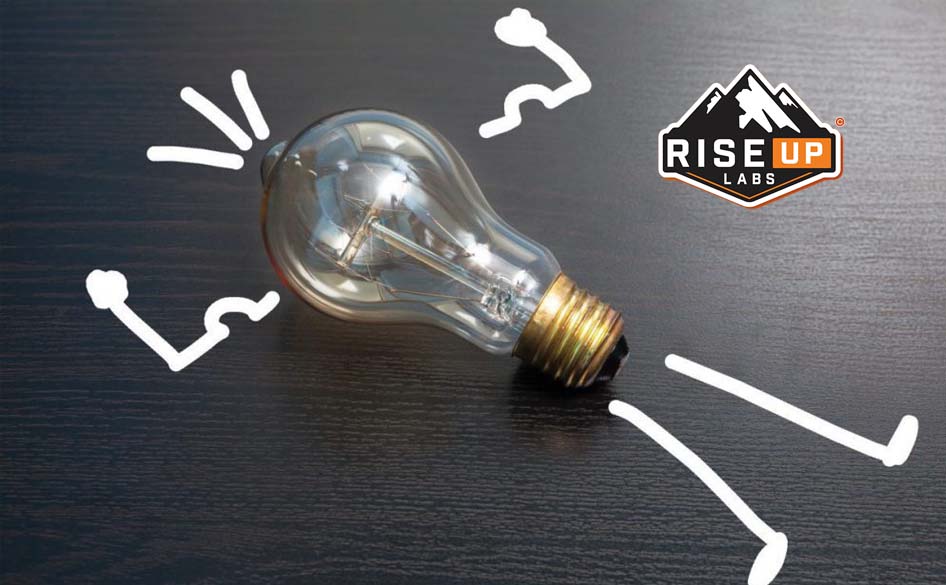 outsourcing shown in the form of an idea as a bulb looking like body builder