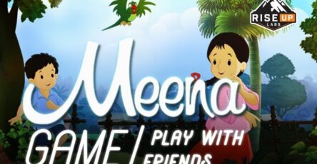 here is the poster of meena facebook game with meena raju and mithu in a village scenery