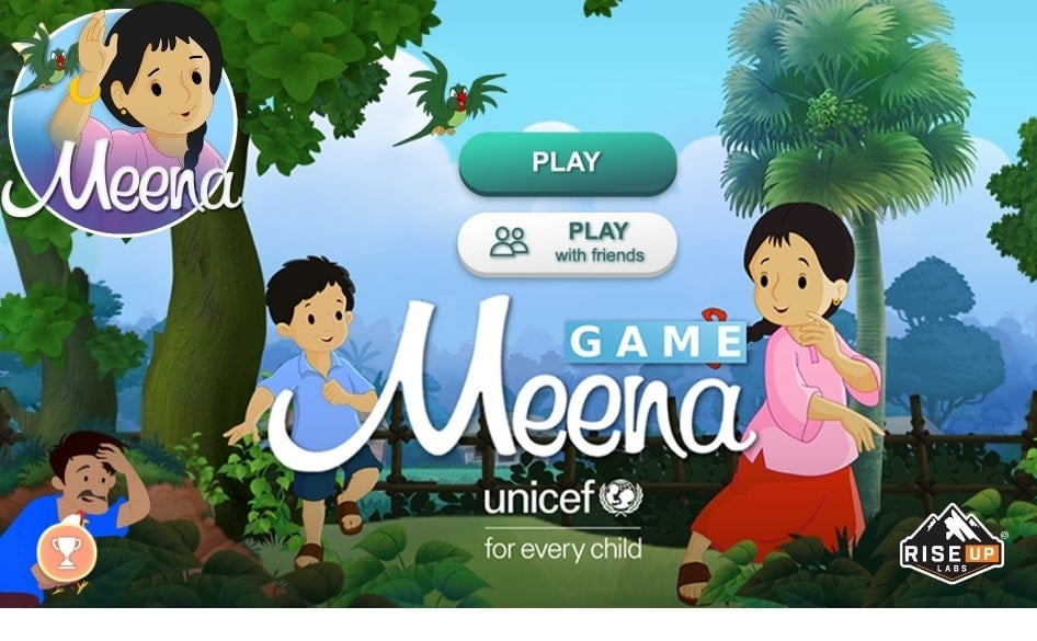 meena and raju on the poster of meena facebook game with village background