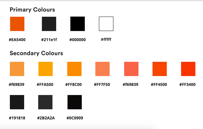 Color Codes from Branding Guidelines Riseup Labs