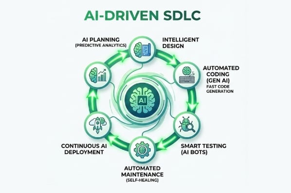 graphic highlighting the benefits of an AI-driven SDLC
